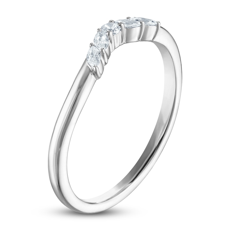 Certified Round & Marquise-Cut Diamond Contour Anniversary Ring 1/6 ct tw 14K White Gold