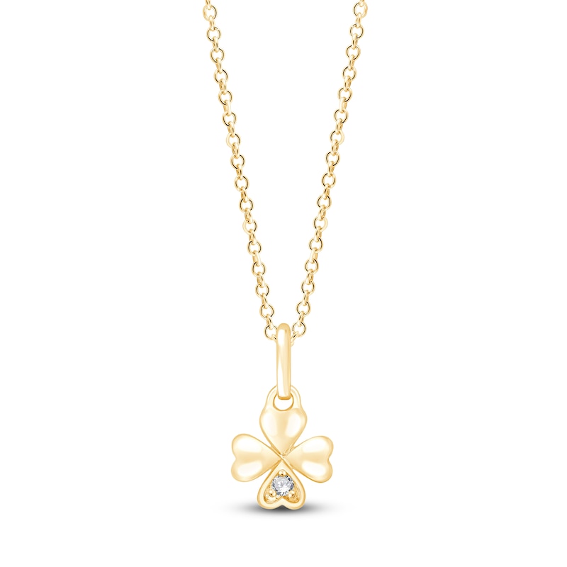 Main Image 1 of Children's Diamond-Accent Four-Leaf Clover Necklace 14K Yellow Gold 13&quot;