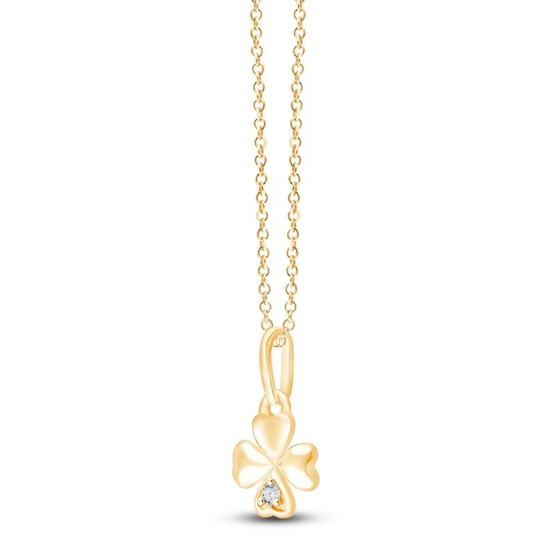 Main Image 2 of Children's Diamond-Accent Four-Leaf Clover Necklace 14K Yellow Gold 13&quot;