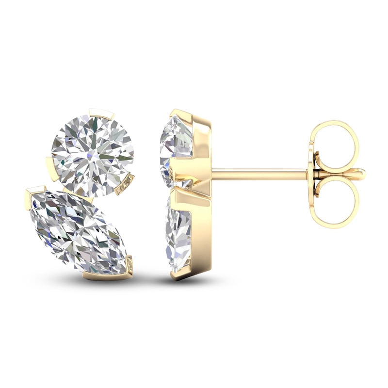 Main Image 4 of Marquise & Round-Cut Lab-Created Diamond Two-Stone Earrings 2 ct tw 14K Yellow Gold