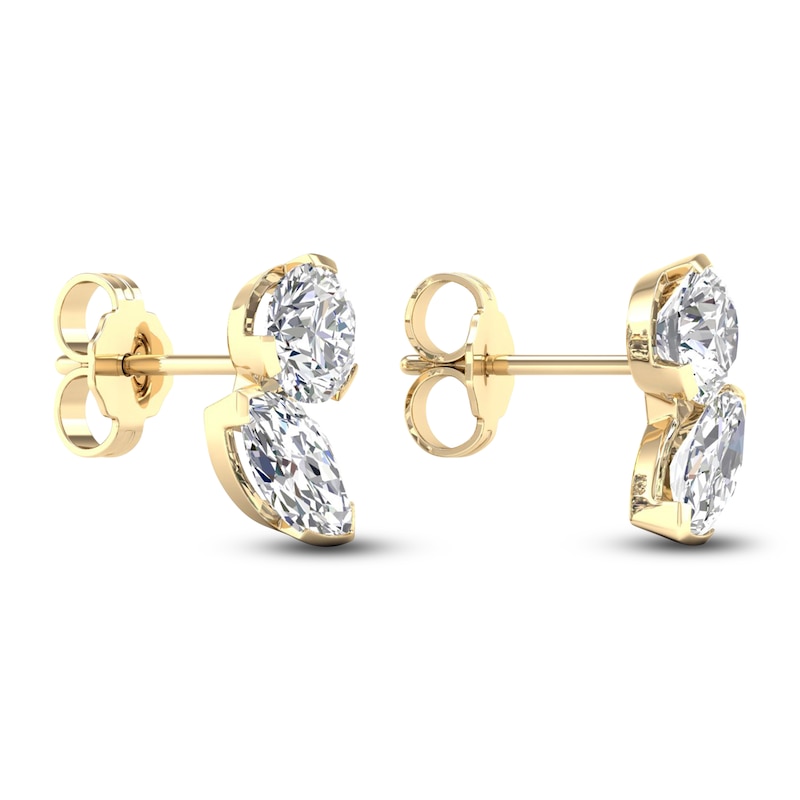 Main Image 5 of Marquise & Round-Cut Lab-Created Diamond Two-Stone Earrings 2 ct tw 14K Yellow Gold