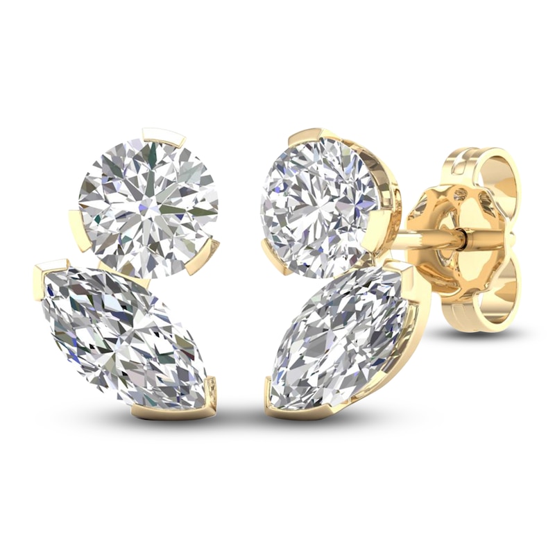 Main Image 6 of Marquise & Round-Cut Lab-Created Diamond Two-Stone Earrings 2 ct tw 14K Yellow Gold