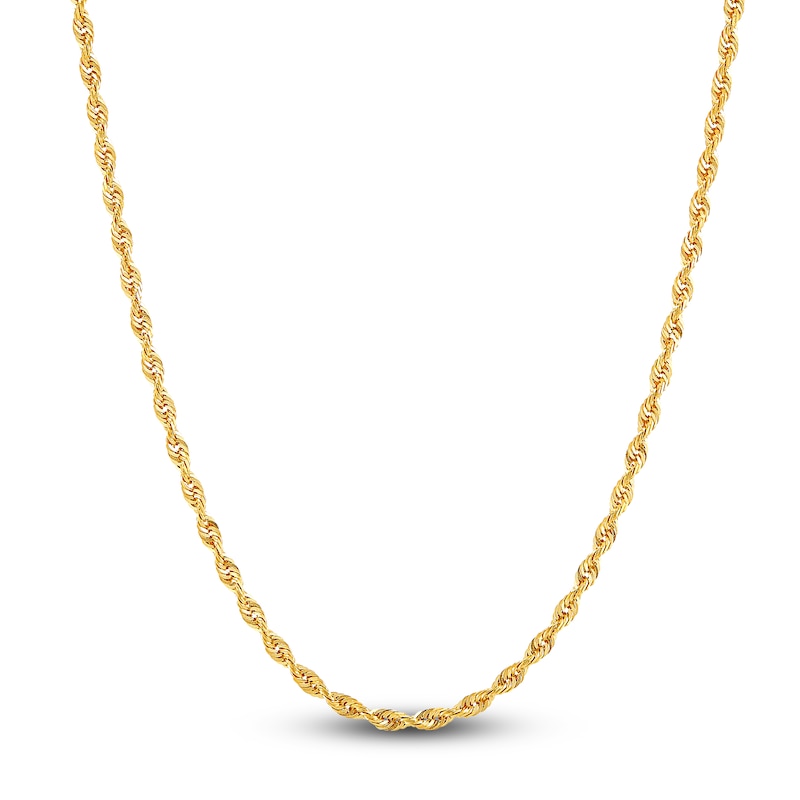 Main Image 1 of Solid Diamond-Cut Glitter Rope Chain Necklace 2.4mm 14K Yellow Gold 18&quot;