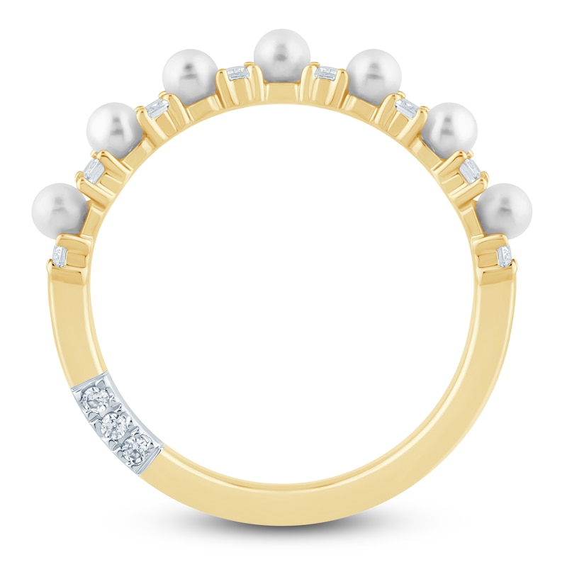 Main Image 2 of Pnina Tornai Cultured Pearl & Baguette-Cut Diamond Anniversary Ring 1/6 ct tw 14K Yellow Gold