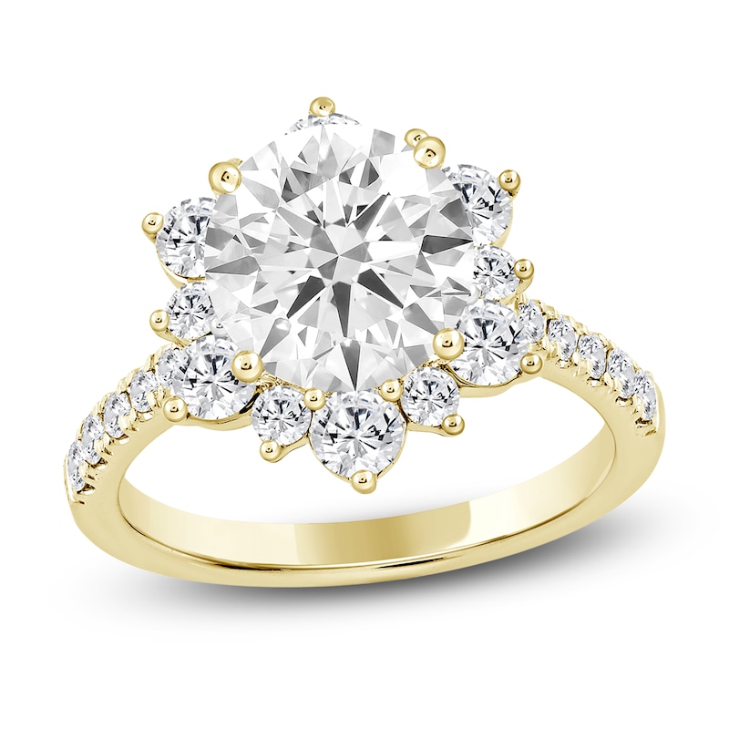 Main Image 1 of Round-Cut Lab-Created Diamond Halo Engagement Ring 3 ct tw 14K Yellow Gold