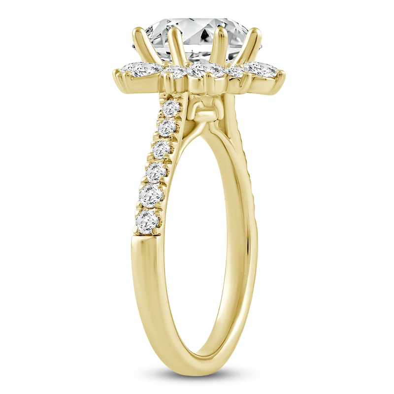 Main Image 2 of Round-Cut Lab-Created Diamond Halo Engagement Ring 3 ct tw 14K Yellow Gold