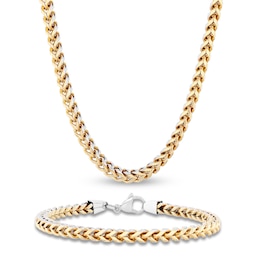 Men's Franco Chain Necklace & Bracelet Set 5mm Stainless Steel & Yellow Ion Plating