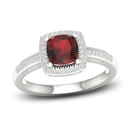 Natural Garnet & White Lab-Created Sapphire Ring Sterling Silver