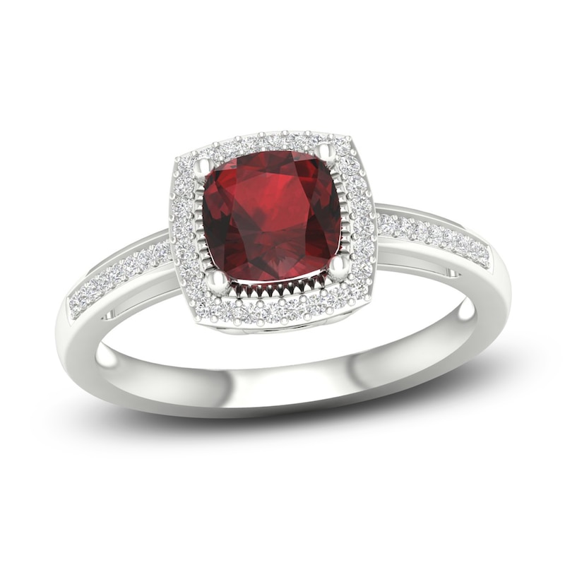 Main Image 1 of Natural Garnet & White Lab-Created Sapphire Ring Sterling Silver