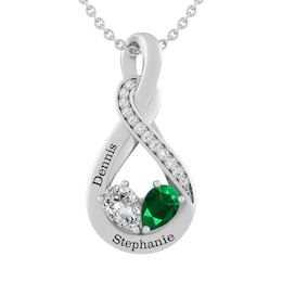 Couple's Pear-Shaped Birthstone Swirl Necklace 18&quot; (2 Stones and Lines)