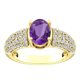 Amethyst and White Topaz Fashion Ring 10K Yellow Gold