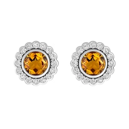 Citrine and White Topaz Fashion Earrings Sterling Silver