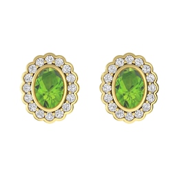 Peridot and White Topaz Fashion Earrings 10K Yellow Gold