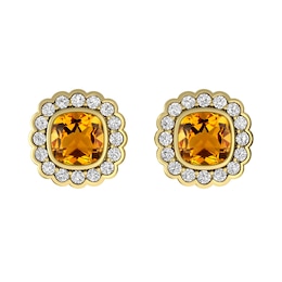 Citrine and White Topaz Fashion Earrings 10K Yellow Gold