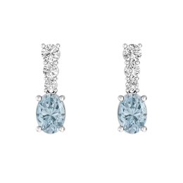 Aquamarine and White Topaz Fashion Earrings Sterling Silver