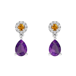 Amethyst and Citrine Fashion Earrings Sterling Silver