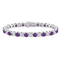 White Topaz and Amethyst Fashion Bracelet Sterling Silver