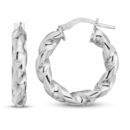 Twisted Hoop Earrings Sterling Silver 14mm