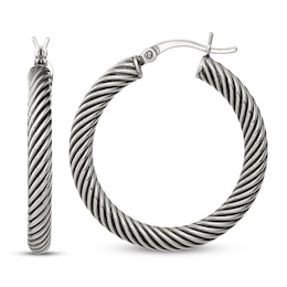 Antiqued Twist Hoop Earrings Sterling Silver