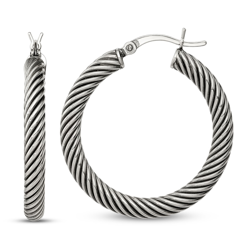 Main Image 1 of Antiqued Twist Hoop Earrings Sterling Silver