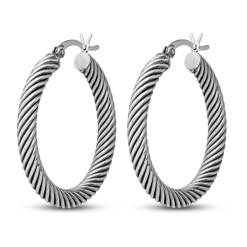 Main Image 2 of Antiqued Twist Hoop Earrings Sterling Silver