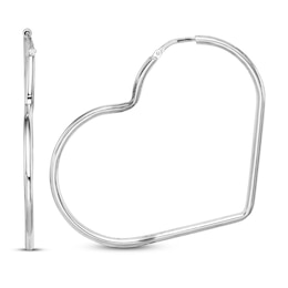 Heart Hoop Earrings Sterling Silver 45mm