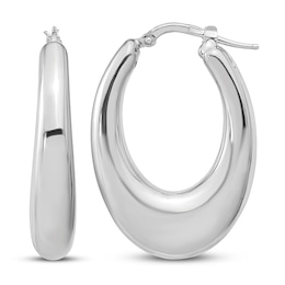 Oval Hollow Hoop Earrings Sterling Silver