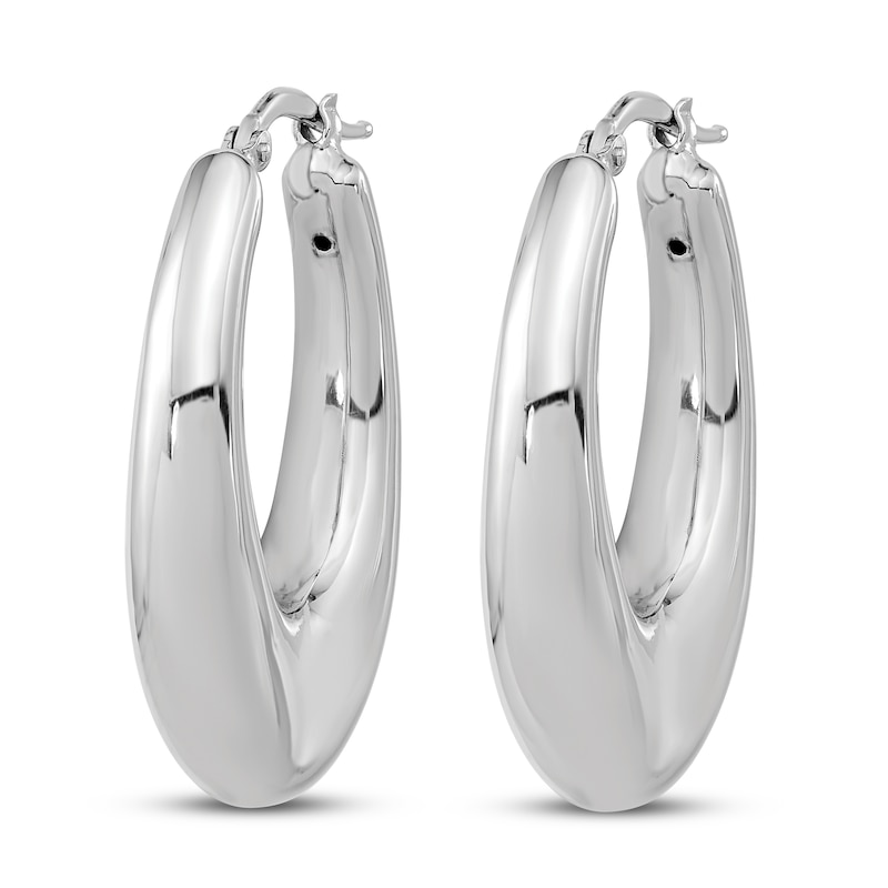 Oval Hollow Hoop Earrings Sterling Silver