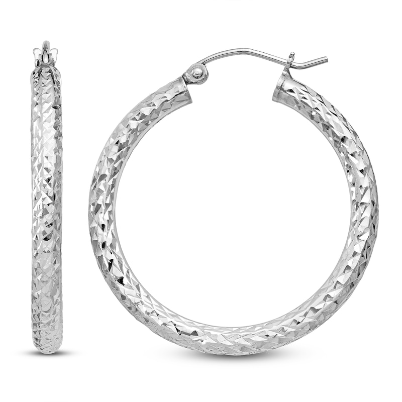 Main Image 1 of Diamond-Cut Hoop Earrings Sterling Silver