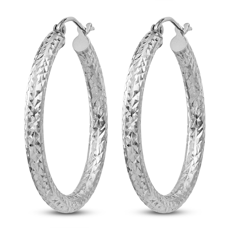 Main Image 2 of Diamond-Cut Hoop Earrings Sterling Silver