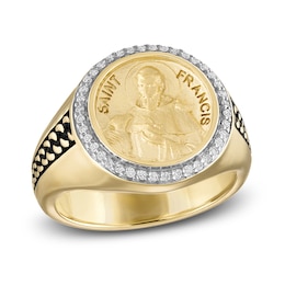 1933 by Esquire Men's Saint Francis Diamond Ring 1/5 ct tw Round 14K Yellow Gold-Plated Sterling Silver