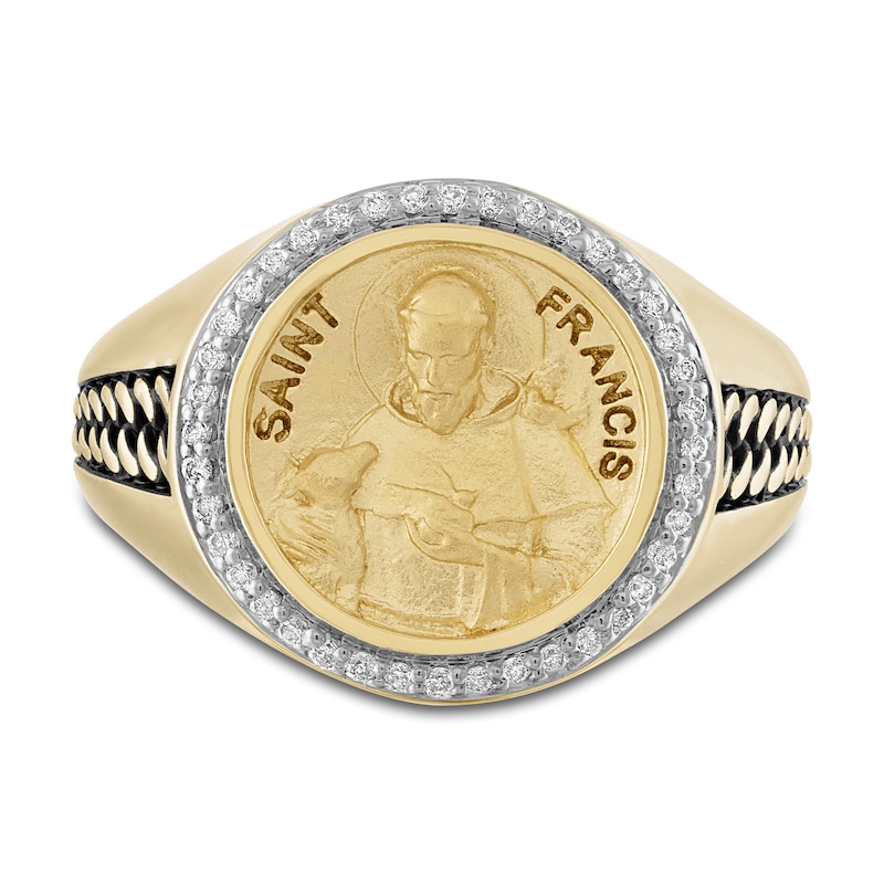 Main Image 3 of 1933 by Esquire Men's Saint Francis Diamond Ring 1/5 ct tw Round 14K Yellow Gold-Plated Sterling Silver