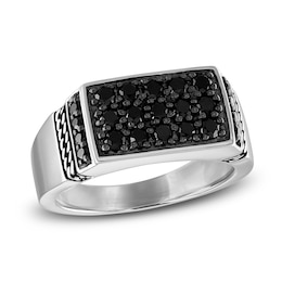 1933 by Esquire Men's Black Diamond Ring 1-1/8 ct tw Round Sterling Silver