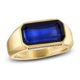 1933 by Esquire Men's Blue Lab-Created Sapphire Ring 14K Yellow Gold-Plated Sterling Silver