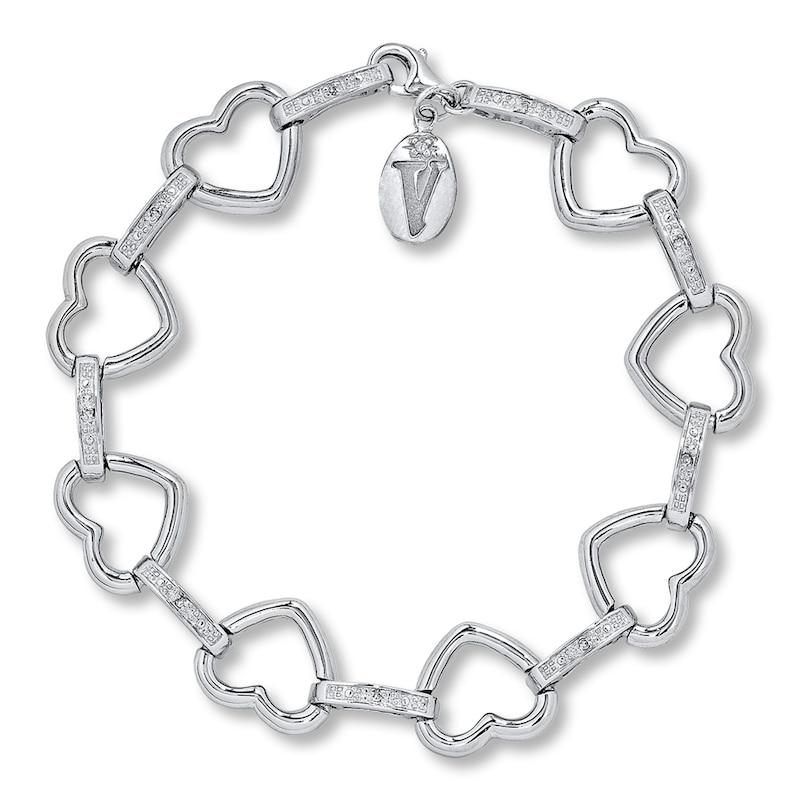 Diamond Heart Bracelet 1/20 ct tw Round-cut Sterling Silver