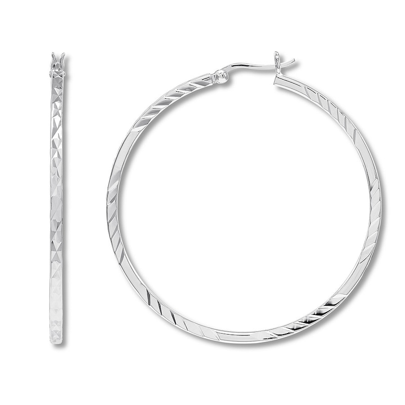 Ribbed Hoop Earrings Sterling Silver 50mm