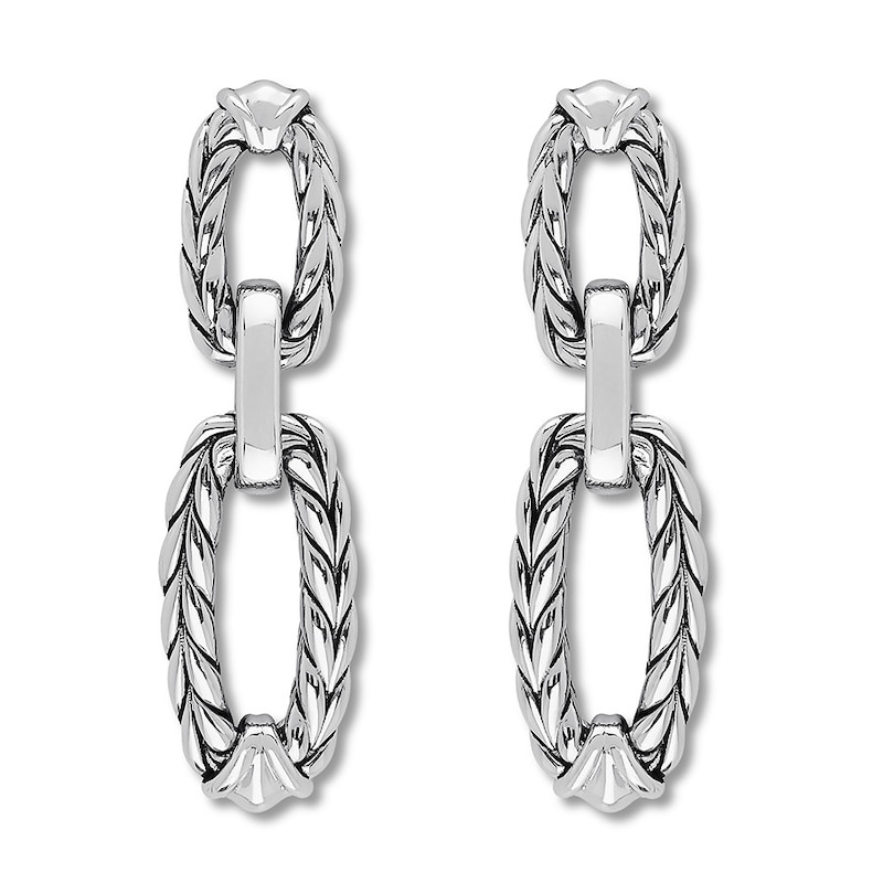 Textured Link Drop Earrings Sterling Silver