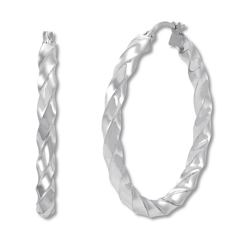 Twist Hoop Earrings Sterling Silver 40mm