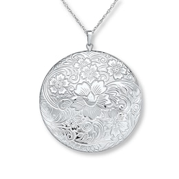 Round Floral Locket Sterling Silver 24&quot;