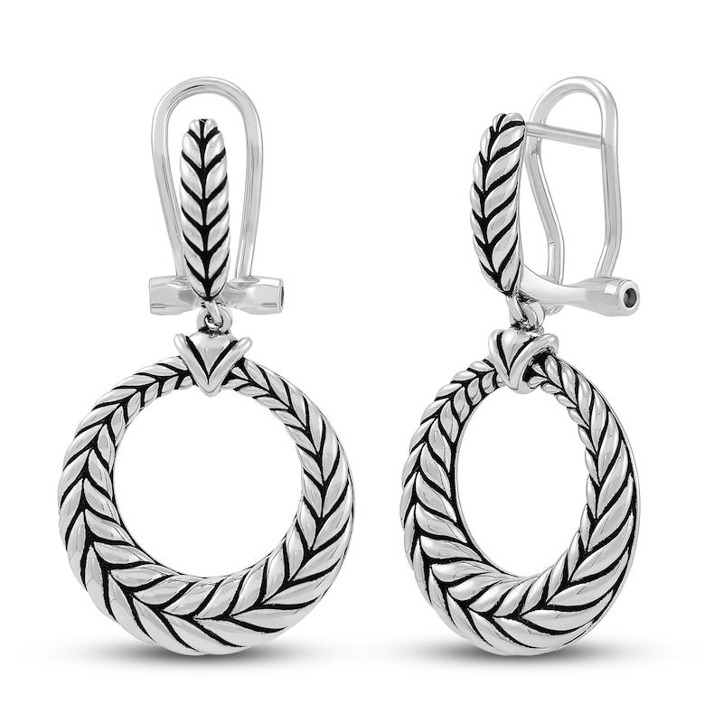 Wheat Design Textured Open Circle Earrings Sterling Silver