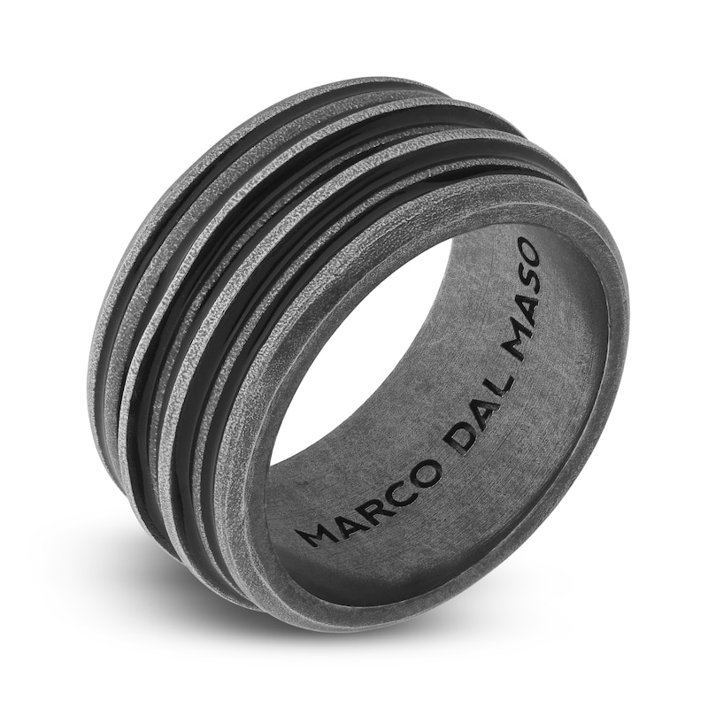 Marco Dal Maso Men's Acies Wide Ring Black Enamel Sterling Silver