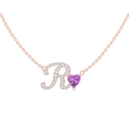 1/15 Ct. tw Diamond and Color Stone Initial Heart Necklace