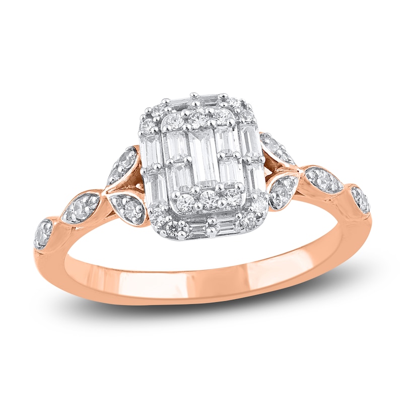 Main Image 1 of Diamond Engagement Ring 3/8 ct tw Baguette/Round 14K Rose Gold