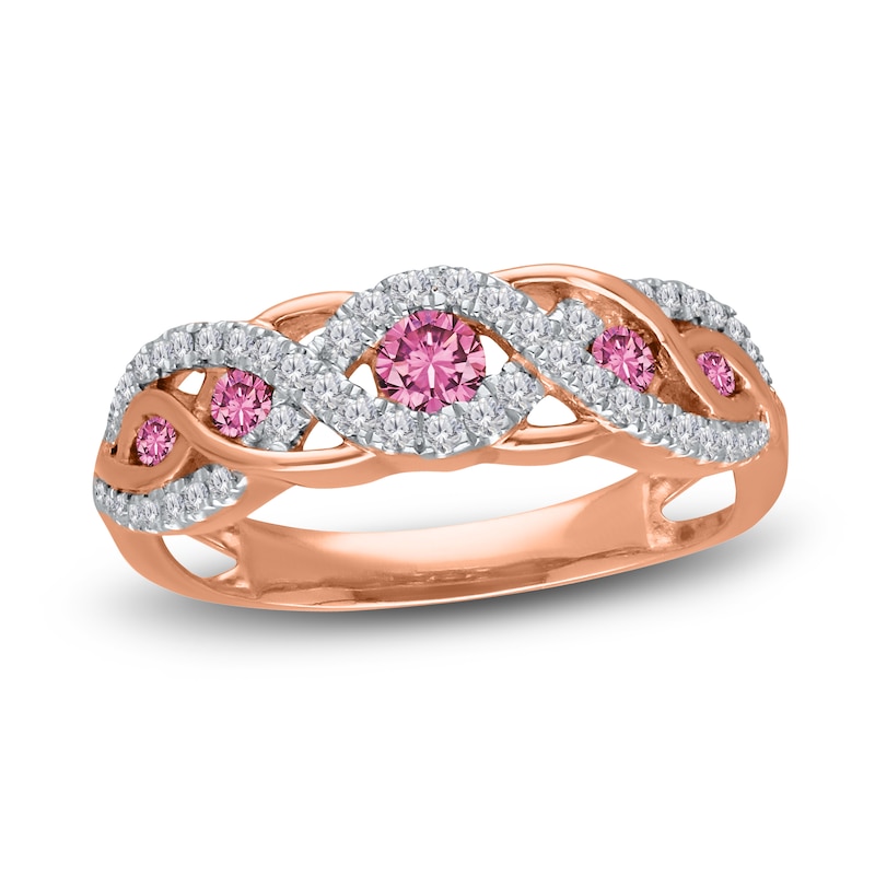 Kallati Round-Cut Natural Pink Sapphire Ring 1/4 ct tw Diamonds 14K Rose Gold