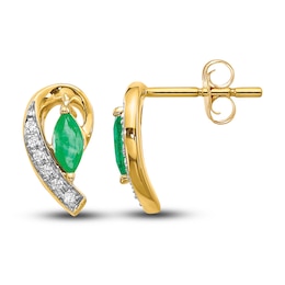 Natural Emerald Earrings 1/20 ct tw Diamonds 14K Yellow Gold