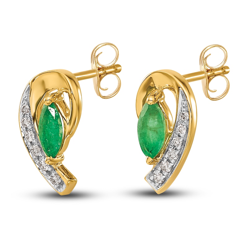 Main Image 2 of Natural Emerald Earrings 1/20 ct tw Diamonds 14K Yellow Gold