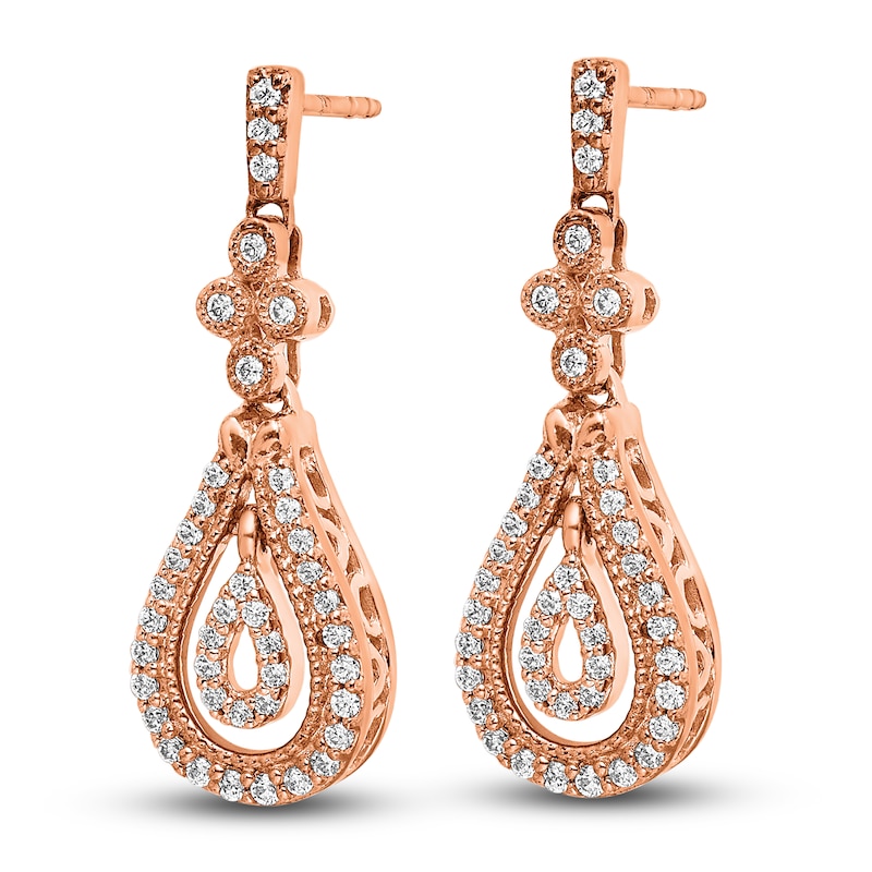 Main Image 2 of Diamond Dangle Earrings 3/8 ct tw Round 14K Rose Gold