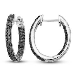 Black Diamond Hoop Earrings 1/2 ct tw Round 14K White Gold