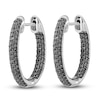 Thumbnail Image 2 of Black Diamond Hoop Earrings 1/2 ct tw Round 14K White Gold