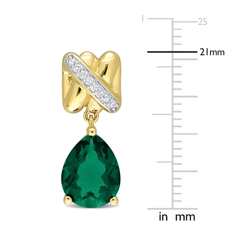 Main Image 2 of Y-Knot Lab-Created Emerald Earrings 1/15 ct tw Diamonds 14K Yellow Gold